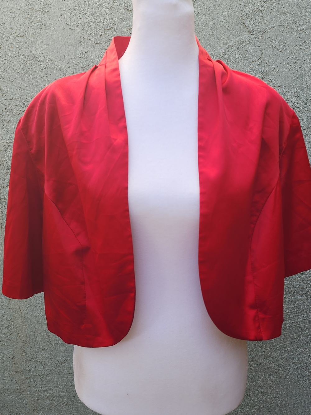 Dress Barn Red Satin Bolero Shrug Jacket Short Sleeve Cropped Evening Shawl 14W